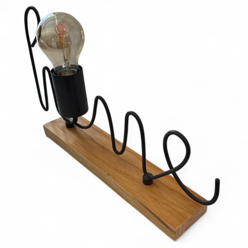 Mercantile Market Home Wireworks Gray Script Accent Lamp on Wood Base